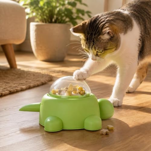 Interactive Puzzle Feeder Turtle Snack Dispenser Food Puzzle Slow Feeder Pet Toy Design with Press and Paw Action to Release Treats Suitable for Cats Dogs Home Play Feeding Routine