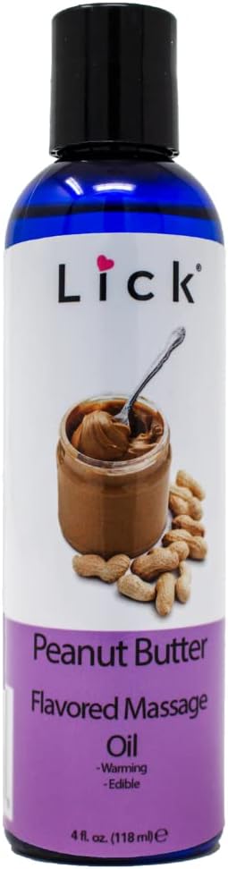 Lick Peanut Butter Flavored Massage Oil – Creamy Dessert-Inspired Edible Massage Oil with Vitamin E, Rich Smooth Texture for Fun Couples Massage Experiences, 4 oz