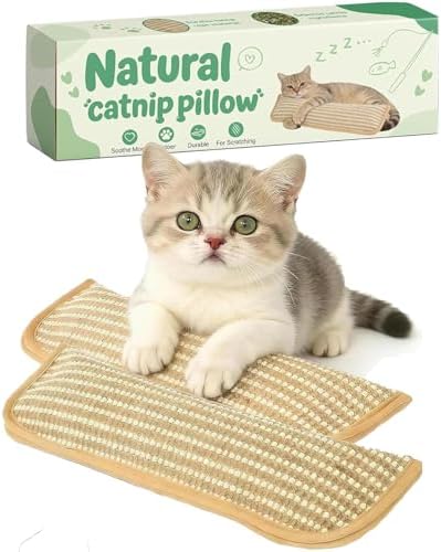Catnip Chew Toy 2 Pack,Sisal Pillow Interactive Catnip Chew Toy,Containing 6000 mg of A+ Organic Catnip，Suitable for Indoor Scratching, Chewing, and Teething,Fun for Kittens and Adult Cats
