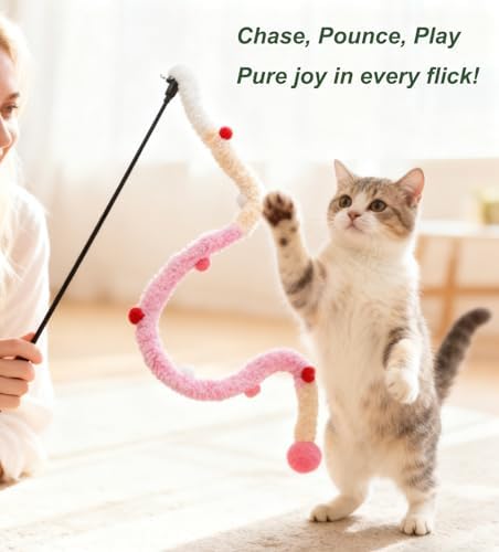 2 Pack of Cat Wand Toy Interactive Cat Plush Teaser Toys for Indoor Cats and Kittens