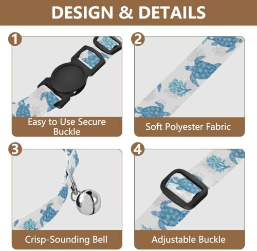 Sea Turtles Coral Metal Bell Included Kitten Collar 2 Pack for Cats