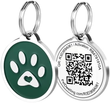 Pet Dwelling QR Pet Tag – Easy Scan Instant Location Alerts, Online Pet Profile with AI Feature for Dogs & Cats (Green Paw)