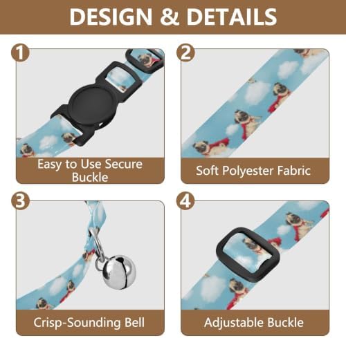 Cartoon Pugs Cloudy Pet Collars 2 Pack for Cats Adjustable Length 10.6" to 17.1"