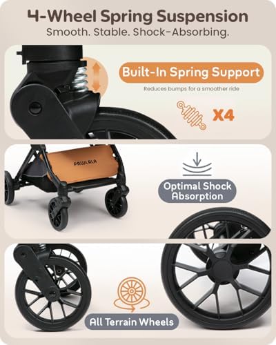 Pet Stroller with Detachable Carrier for Small & Medium Dogs & Cats, Smooth Comfort Ride with Shock-Absorbing Suspension, Foldable Dog Stroller, Compact Storage (Midnight Black)