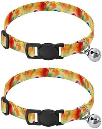 Cute Birds Orange Pet Collars 2 Pack Collar for Kitten Adjustable 10.6 to 17.1 Inches