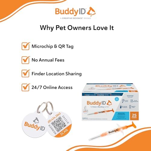 BuddyID Complete Protection System with ISO Microchip & QR Pet Tag, 25ct