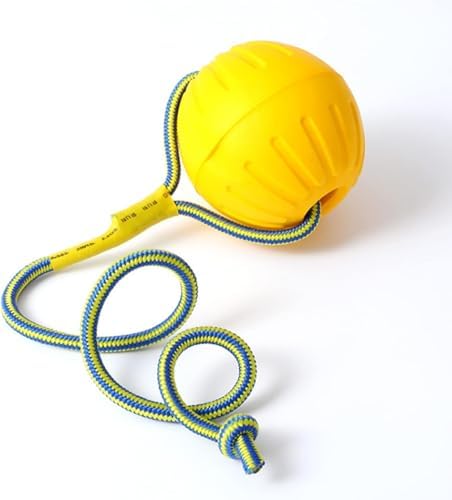 Dog Ball On a Rope Dog Toy, Floating Foam Dog Ball with Rope, Tug Ball Toy for Small Medium Large Dogs Fetch, Catch, Throw, Training (Yellow)