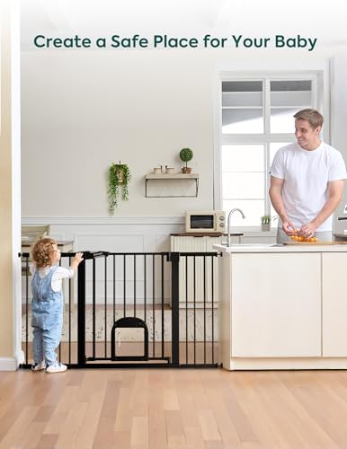 Babelio Extra Wide Baby Gate with Cat Door, CatPrivilege III, 29-55"
