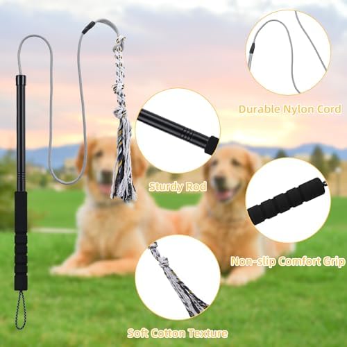 Gingull Outdoor Flirt Pole for Dogs - Interactive Toy Teaser Wand for Dogs Outdoor Chase and Tug of War Heavy Duty Dog Flirt Pole, Durable Pet Toys for Dog, Black