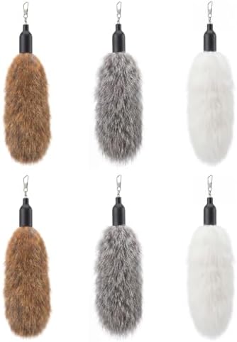 6 Pack Natural Rabbit Fur Cat Toy Refills Silent Cat Wand Toy Attachments Interactive Handmade Replacement Heads with Secure Connector