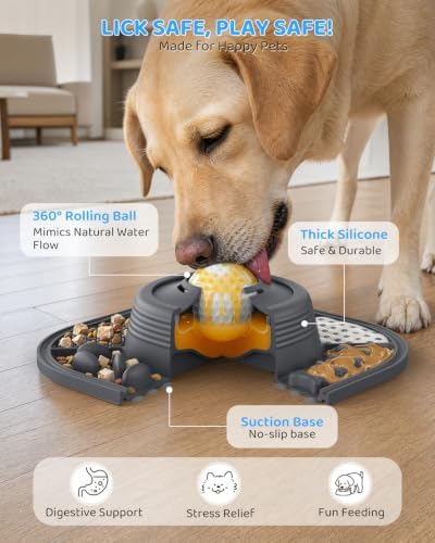 Lick Mat for Dogs & Cats with Interactive Rolling Ball & Suction Cups