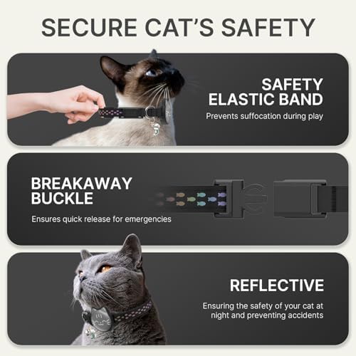 AirTag Cat Collar, Reflective Breakaway Collar, Hidden Holder with Bell | Compatible with Apple AirTag 1st & 2nd Gen, Lightweight Water-Resistant Strap for Cats, AirTag Not Included