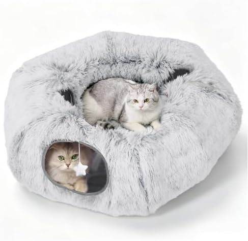 Cat Tunnel Bed for Indoor Cats, Zipper-Style Warm Soft Cat Donut Tunnel Toy