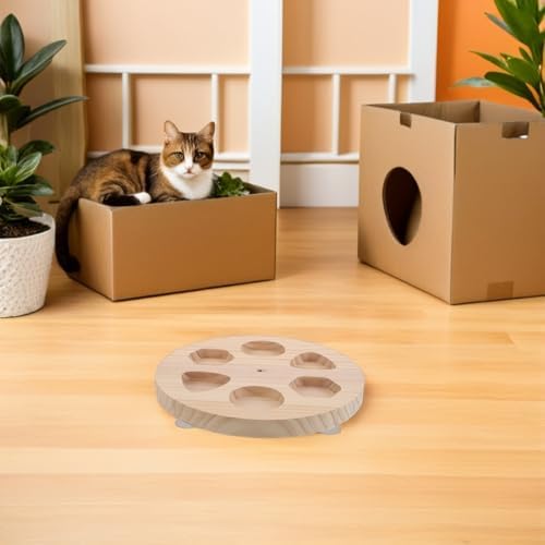 Wooden Dog Nail Scratch Pad with Treat Dispenser and Rotatable Design for Pet Grooming and Nail Care, 11.4 Inch Sturdy Wood Board Exercise and Reducing Furniture Scratching