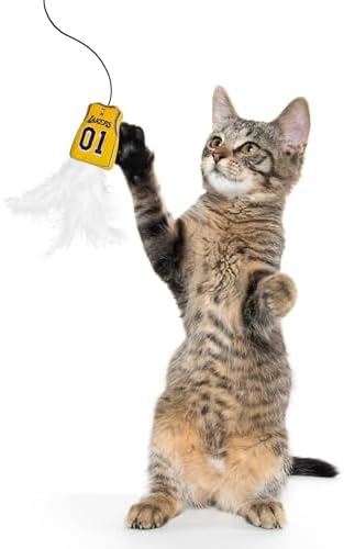 Pets First NBA LA Lakers Team Jersey Wand with CAT NIP, Cat Toy Jersey Shaped Plush Teaser Toy for Cats & Kittens - Interactive Pet Toy for Play & Exercise