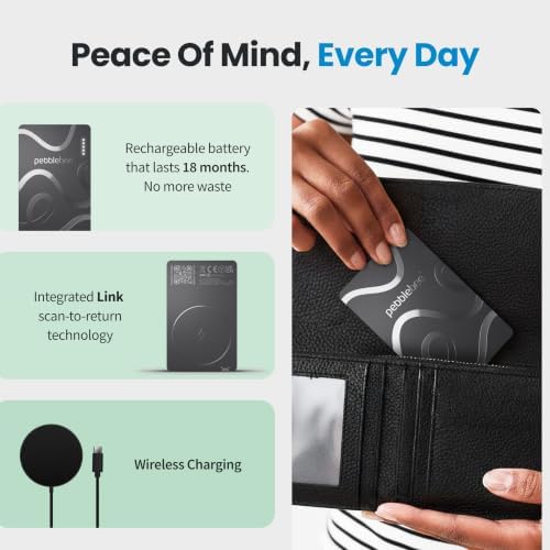 Pebblebee Card 5, Bluetooth Wallet Tracker | Alt to Air Tag, 18-Mo Battery | Thin Eco-Friendly Design | Scan-to-Return Link, Phone Finder, Works w/ Android