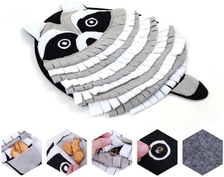Pet Snuffle Mat Dog Foraging Food Mats Interactive Feeding Puzzle Toy Animal Design Fleece Slow Feeder Treat Dispenser for Dogs Rabbits Guinea Pigs (Raccoon)