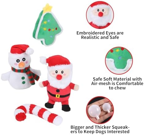 4 Pcs Christmas Dog Toys for Small Dogs Squeaky Small Dog Toys Durable Push Puppy Toys for Chewing Interactive with Crinkle Paper for Small Medium Dogs