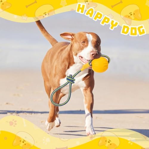 Hsei 2 Pcs 3.5" Dog Rope Toy Ball on Rope Fetch and Tug of War Toy for Dog
