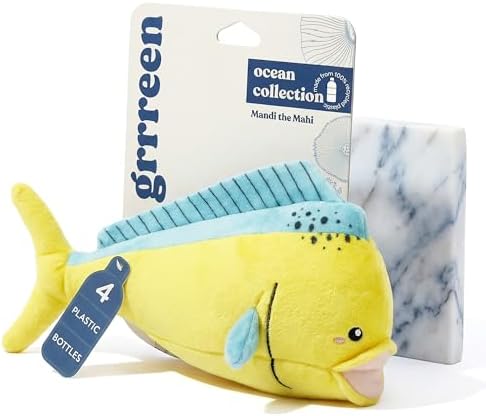 Ocean Collection Dog Toys | Jumbo Sized Mandi The Mahi Mahi | Cute, Durable, & Sustainable Plush Chew Toys for Dogs 50 lbs & up | Eco Friendly & 100% Recycled Materials