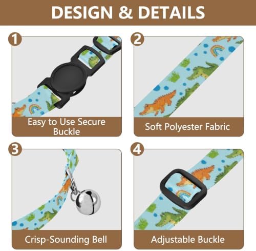 Cartoon Alligators Crocodiles Collar with Bell for Dog Puppy 2 Pack Collar Adjustable Length 10.6" to 17.1"