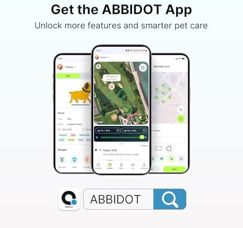ABBIDOT GPS Dog Tracker - Activity Monitor, 3-Mode LED Light, Location History, Real Time Tracking, Precision Live Pet Tracker, Waterproof, Rechargeable, APP Support, GPS Tracker for Dogs