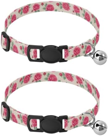 Red Vintage Rose Floral Adjustable Buckle Cats Collar 2 Pack Adjustable Pet Collar
