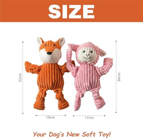 PetLike 2PK Squeaky Plush Dog Toys, Durable Chew Toys with Five BB Squeaker, Composite Stuffed Teething Toys for Aggressive Chewers, Interactive Fetch & Tug of War Toys for Small & Medium Dogs