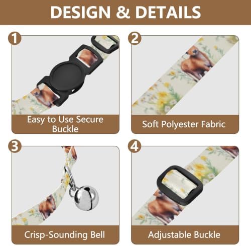 Cute Cow Wildflowers Cat Collar with Bell 2 Pack Dog Collar Adjustable Length 10.6" to 17.1"