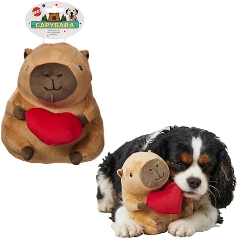 SPOT Capybara with Heart Plush Dog Toy, Soft Stuffed Squeaky & Crinkle Toy for Calm and Gentle Play, Adorable Capybara, for Light Chewers and Small Dogs, 8 Inch