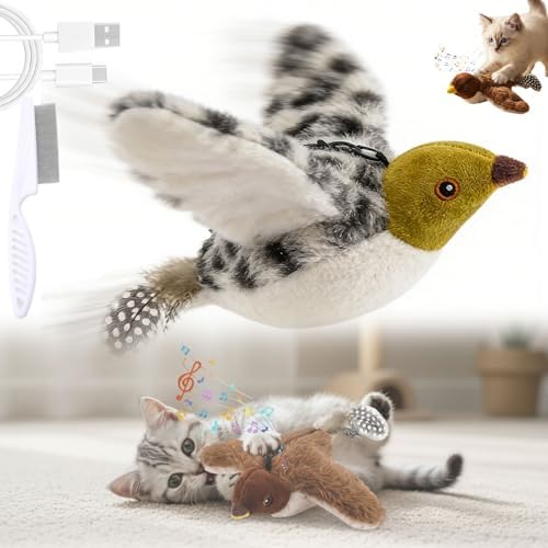 Interactive Chirping Bird Cat Toy, 2026 New Flying Bird Cat Toy, Simulated Chirping Flapping Birds Cats Toys, Interactive Pet Toys for Bored Indoor Adult Cats (#D)