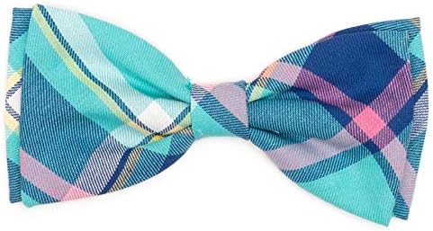 THE WORTHY DOG Spring Patterns Pet Bow Ties for Dogs & Cats,Aqua/Navy Plaid