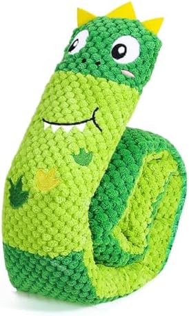 Plush Dog Toys, Long Foldable Squeaky Chew Pet Toys (Blue Dinosaur)