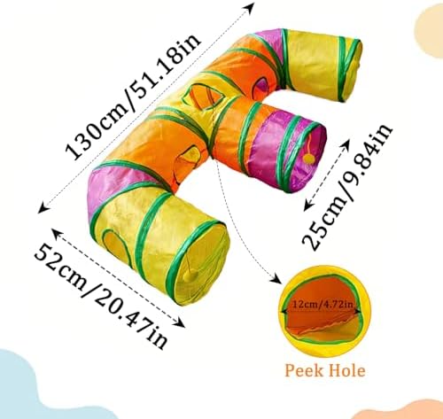 3 Way Collapsible Cat Tunnels with Interactive Ball, E Shape Folded Pet Tube Toy for Indoor Cats, Puppy, Kitty, Kitten, Rabbit