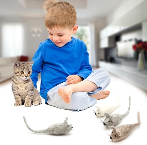 Glaciart One Felt Mouse Cat Toy – 3 Pcs | Soft Fuzzy Enrichment 100% Natural Wool - Interactive Catnip Play Cat Toy Set - Safe for Pets, Non-AZO Colored Dyes