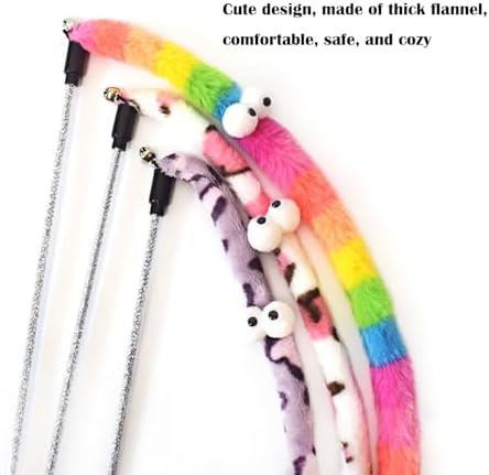 3 PCS Cat Wands, Soft Plush Srtip Kitten Wands Interactive Kitten Toys Cute Teaser Wands for Indoor Cats