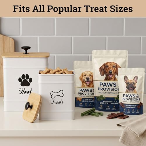 Dog Treat Container Set of 2 with Airtight Bamboo Lids - 8x6 & 7x5 inch
