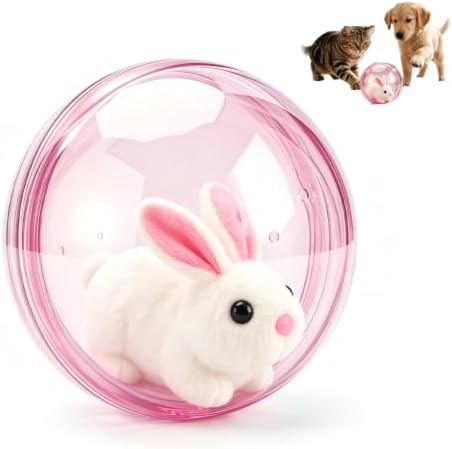 Animal Pet Rolling Ball,Self Rolling Interactive Cat Ball,Automatic Moving Cat Ball, 360°Rotating Cat Ball, Suitable for Cat and Dog Chasing(Rabbit, Pink Ball)
