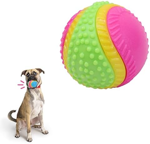 SPOT Sensory Ball for Soft Chewers - Stimulates All 5 Senses, Bell & Squeaker Sounds, Raised Nubs Clean Teeth, High Contrast Fetch Toy, Beef Scented, Durable TPR Rubber Ball, 2.5-inch