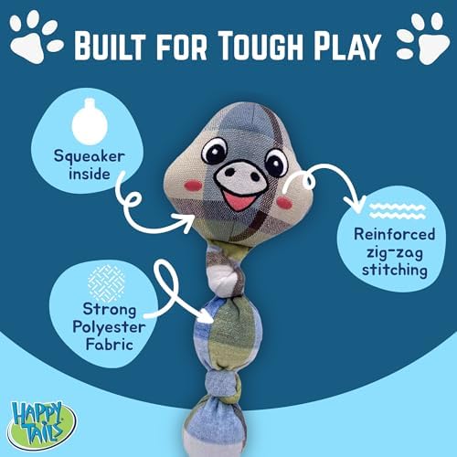 Happy Tails 12" Pig Tug Dog Toy for Medium to Large Dogs - Interactive Squeaky Toy with Reinforced Stitching, Safe and Durable Polyester Material, Ideal for Chewing, Tugging, and Playtime Fun