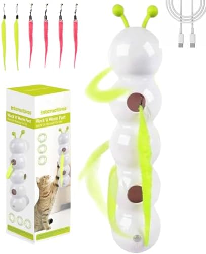 Interactive Cat Toys, Automatic Cat Toy with Motion Sensor, Cat Chase Toy, USB Rechargeable, Suction Cup Stable, for All Ages Indoor Cat (with 4 Red Tails)