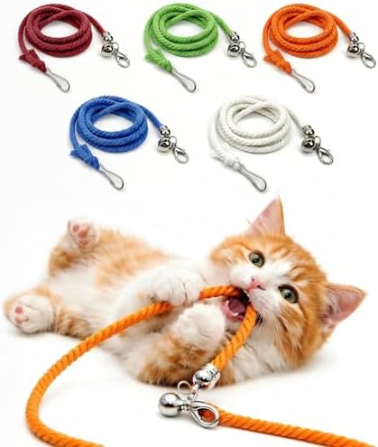 5 Pack Cat Wand Replacement Strings – Interactive Cotton Rope Cat Toy with Clips & Bell for Indoor Cats