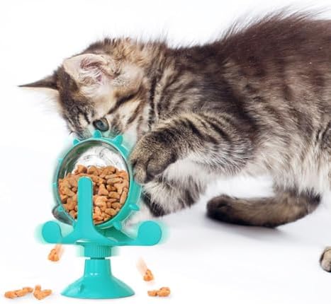 DOITOOL Cat Puppy Feeding Toy Slow Food Dispenser Rotating Windmill Treat Feeder Interactive Iq Puzzle 5.12 Inch for Healthy Eating