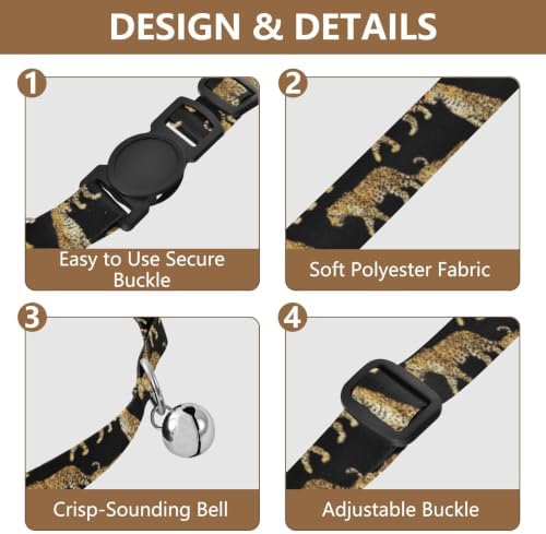 Leopards Black Collar with Bell for Dog Puppy 2 Pack Collar Adjustable Length 10.6" to 17.1"