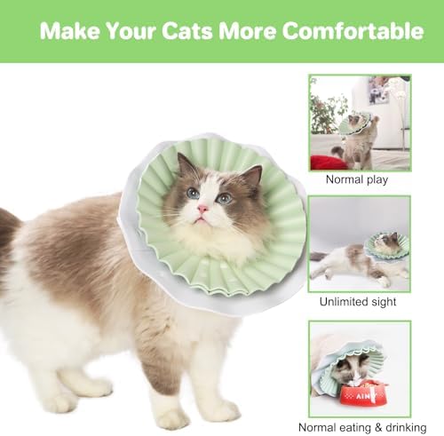 2 Pieces Soft Cat Cone Collar– Adjustable Lightweight Recovery E-Collar to Stop Licking, Scratching & Biting After Surgery, Comfortable Wound Healing Cone Alternative (Green, S)