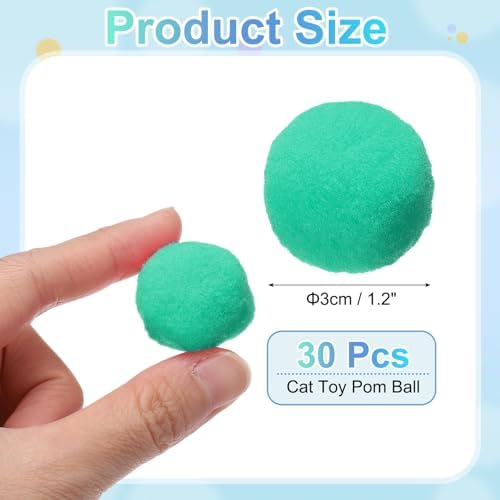 Cat Toy Pom Ball, Interactive Cat Ball Toys Fuzzy Pompoms (Plush, 1.2Inch, 30Pcs, Mint Green) for Kittens Pet Enrichment Training Play Indoor