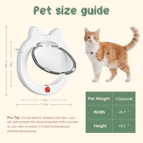 Cat Door with 4-Way Lock, Cat Door for Exterior Door with Magnetic Flap, Weatherproof Pet Door for Interior Door, White