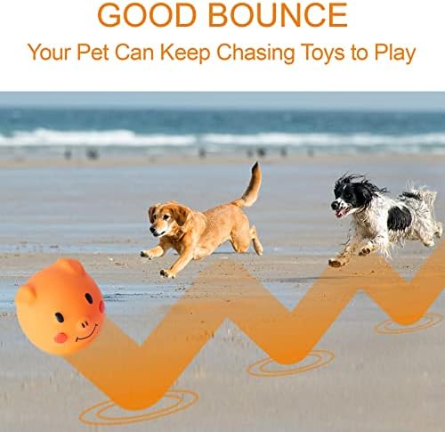 Squeaky Dog Toy Dog Squeaky Toys Chewing Durable Teething Latex Rubber Soft Interactive Fetch Play Dog Balls with Funny Piggy Face for Puppy Small Medium Pet Dog (6PCS)