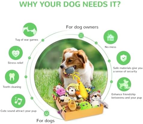 LEGEND SANDY Puppy Toys, Squeaky Dog Toys for Small Dogs, 12 Pack Puppy Chew Toys for Teething, Dog Rope Toy and Cute Stuffed Animals Value Bundle | Tug of War Toy and Cute Stuffed Animals Value Bundle, Gift fot Pet
