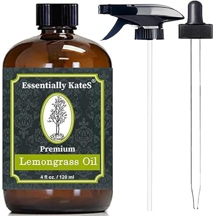 Lemongrass Essential Oil 4 Fl Oz with Dropper and Sprayer - 100% Pure and Natural - Hair Care, Home Diffusers, Skin Care, Aromatherapy, Massage and Humidifiers, and Garden Care
